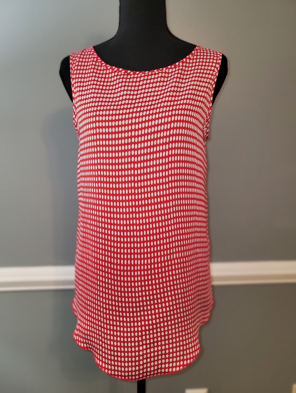 United Colors Of Benetton Red and White Sleeveless Dot Print Top